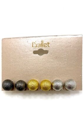 Ballet Metallic Stud Earring Set - Gold, Silver, Black